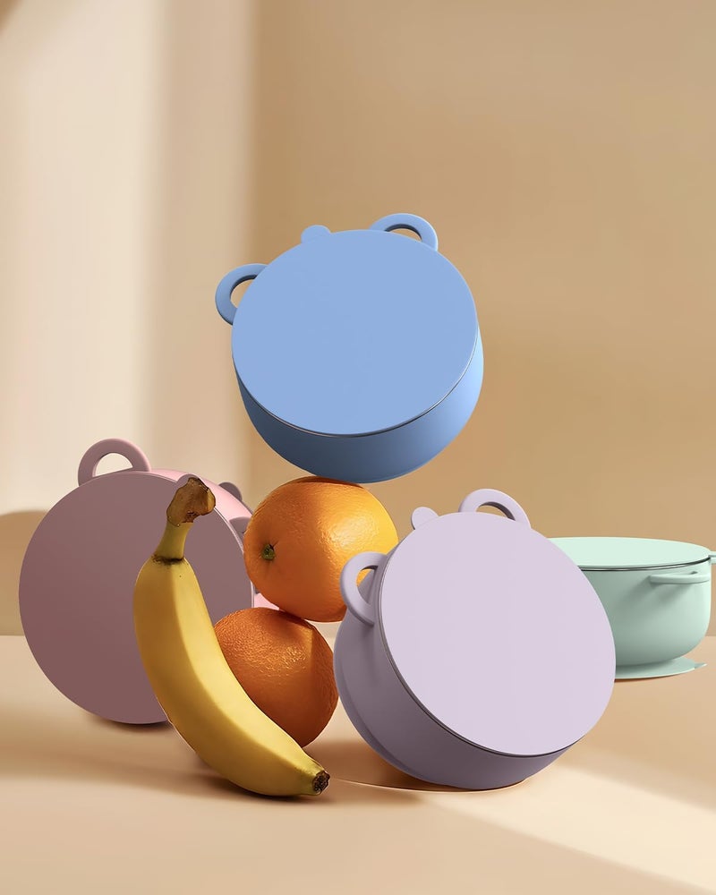 Bakpoco Baby Suction Bowls with Lids 4-Pack, 2-in-1 Stainless Steel 304 Toddler Bowl & Removable Silicone Suction Kids Bowl Plate Set Non Toxic Snack Dishes for Self-Feeding, Unicorn Magic Set - Image 5